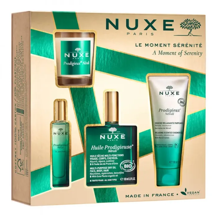NUXE COFFRET LE MOMENT SERINITE HUILE NEROLI+DUCHE RELAX+PARF+BOUGIE7894