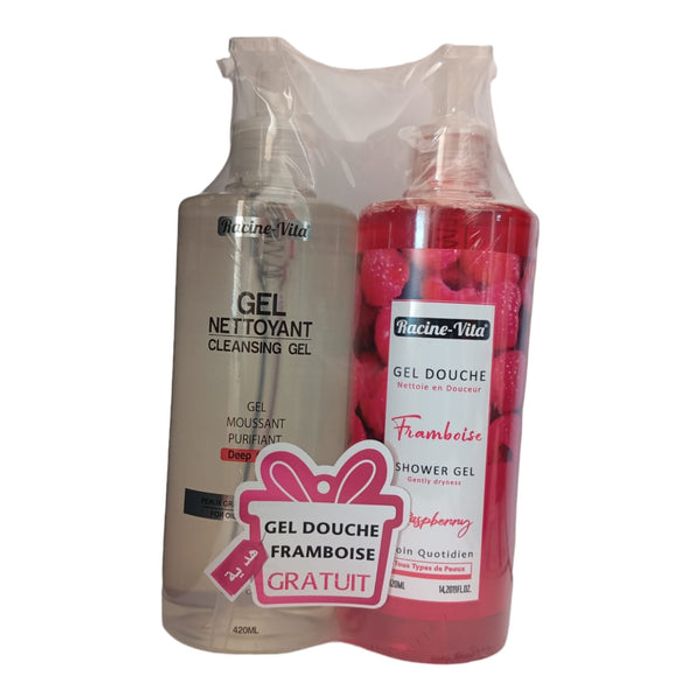 RACINE VITA GEL NETTOYANT PEAUX GRASSES 420ML+GEL DOUCHE FRAMBOISE 420ML