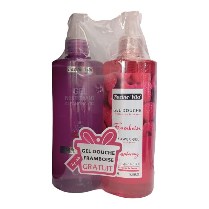 RACINE VITA GEL NETTOYANT PEAUX SECHES 420ML+GEL DOUCHE FRAMBOISE 420ML