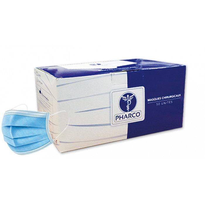 MASQUE CHIRURGICAL PHARCO /50 BLEU ELASTI